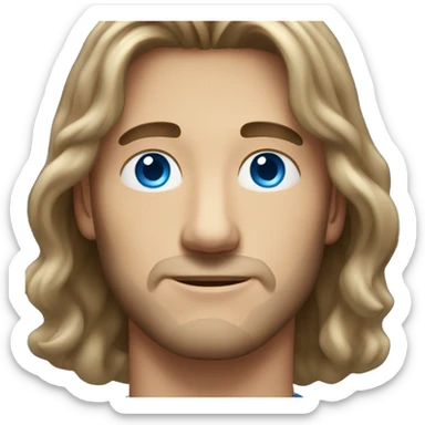 man, Caucasian, brown hair, handsome, blue eyes,long hair sticker