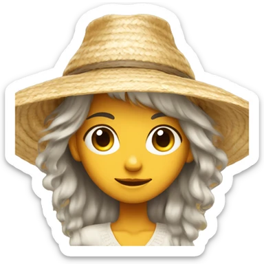 Girl with grey eyes hair wearing a insanely big straw hat sticker