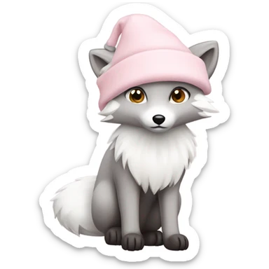 christmas arctic fox pale pink hat full body sticker