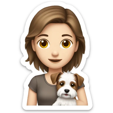 brown haired girl holding a westie puppy sticker