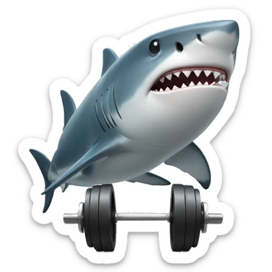 Shark surfing while lifting weights sticker