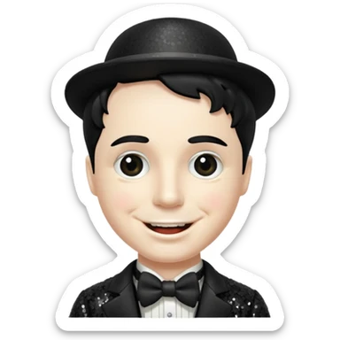 Charlie Chaplin with black hair, black sequin outfit sticker