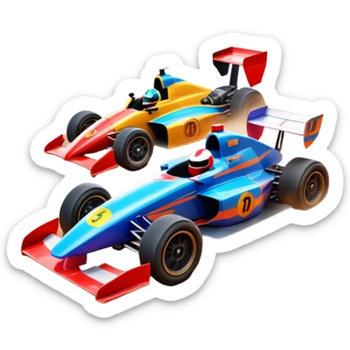 A sleek racing car and motorcycle speeding on a track, leaving a trail of dust behind. The scene captures the thrill of high-speed competition, with blurred motion and vibrant colors, highlighting the dynamic energy of motorsport. sticker