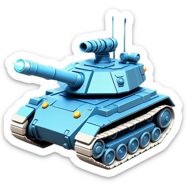 Clash of Clans aesthetic: Cinematic Playful Space Tank Emoji, rendered in a 3D vector-style similar to standard emojis with minimal shading and bold, simplified shapes. A robust, isometric armored vehicle with sleek futuristic plating and energy cannons, softly glowing with a high-tech cosmic combat charm. Simplified yet unmistakably iconic, highly detailed and consistent, glowing with a soft radiant shine and high gloss. Stylized with a touch of intergalactic warfare and a soft glowing outline, capturing the essence of a futuristic battle machine with a friendly, playful spirit! sticker
