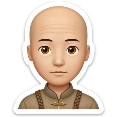 chineese man with a bald head and BRAID coming out in the middle sticker