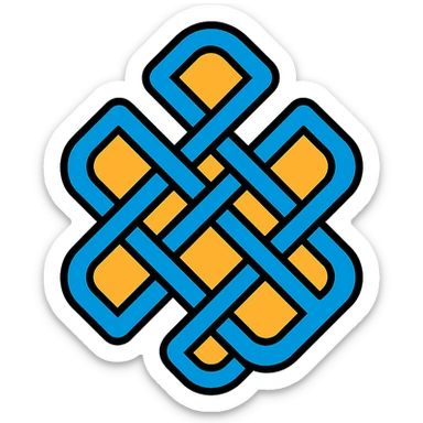 karma symbol, endless knot, intricate interwoven lines, spiritual, minimal color, balanced, icon-like sticker