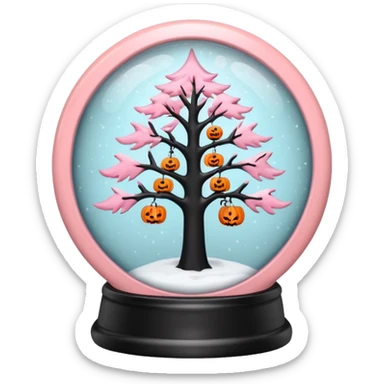 pastel pink orange halloween  tree snow globe sticker