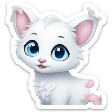 Cute gorgeous ethereal white fantasy animal with blue eyes sona with flowers and butterflies sticker