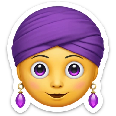 Saturn 🪐 with its rings as the main focus, wearing a whimsical turban, with a small purple devil face 😈, cartoon emoji style, vibrant and centered.
 sticker