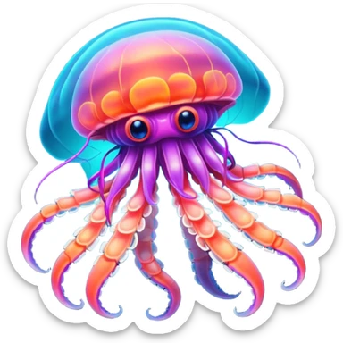 Neon glowing jellyfish-crab-squi sticker
