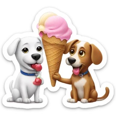 Dog and cat licking ice cream sticker