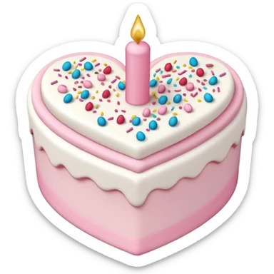 heart shaped birthday cake, pastel pink and white colors mixed, cute design sticker
