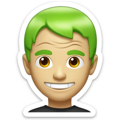 Michael “Flea” Balzary face, with neon green short hair, smiling with gap in front teeth, bass player for Red Hot Chili Peppers sticker