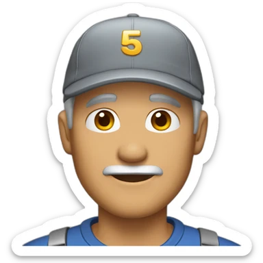 55 years old  man with grey hair and cap sticker