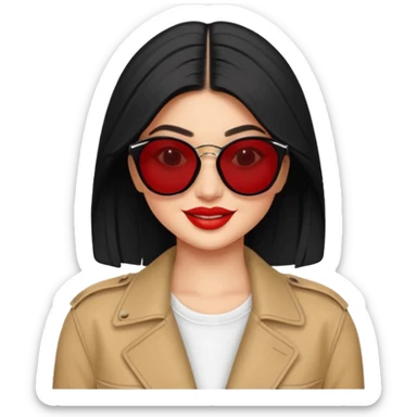 Kylie Jenner with sunglasses, stylish outfit, bold lips sticker