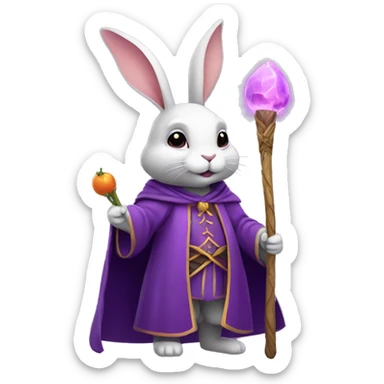 rabbit wizard purple clothes holding a carot staff sticker