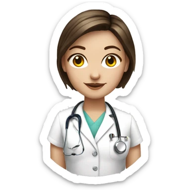 White girl with brunette short hair with stethoscope sticker