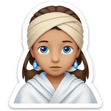 blue eyed desert child cowered with creme cloth sticker