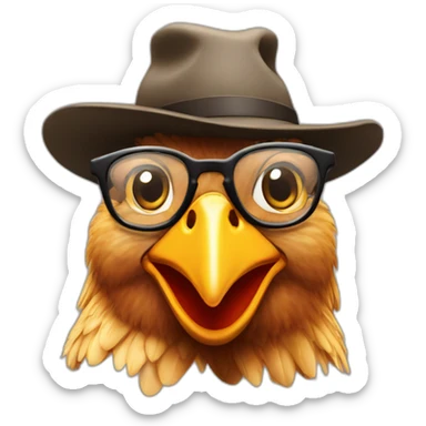 Chicken phd student with hat and glasses sticker