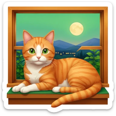 Window with cat on sill + lamp glow sticker