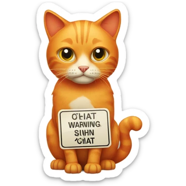 Orange cat with warning sign sticker