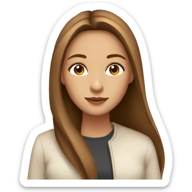 Beautiful woman, straight long light brown hair, brown eyes, cozy sticker