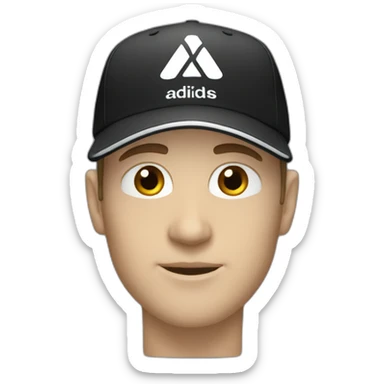 white man with a black adidas cap that has a white logo sticker