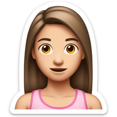 brown straight hair teenage girl white skin pink tanktop sticker