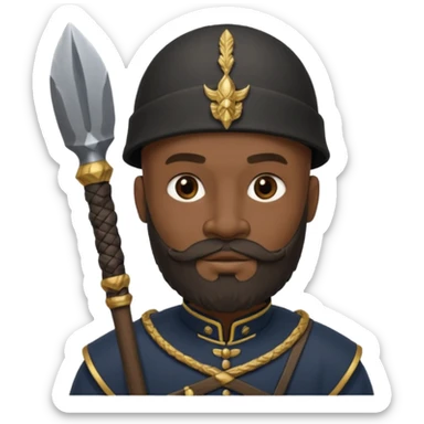 black ancient soldier with raw stick weapon, beard and bold sticker