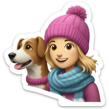 girl enjoying winter with dog sticker