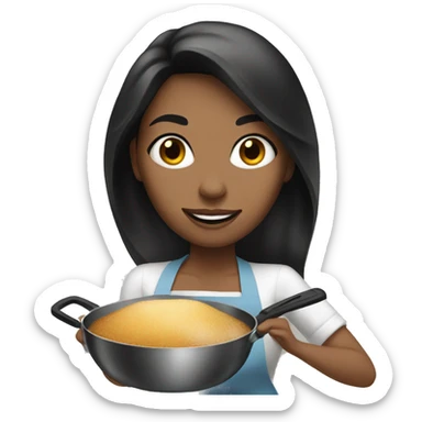 White woman ,black long hair woman cooking  sticker
