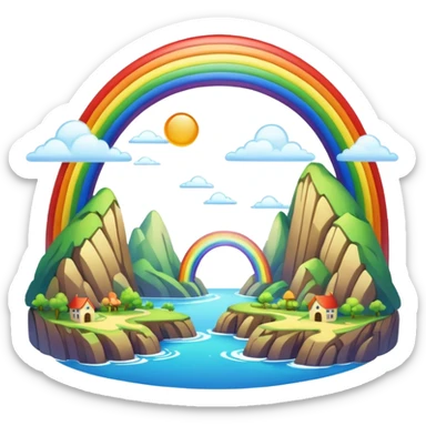 Rainbow Bridge – Arched rainbow connecting flying islands. sticker