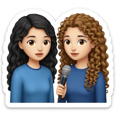 two girls, one girl have a long curly brown hair and the other have a straight black hair, they face to face practice speaking  sticker
