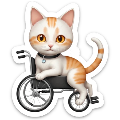 full body small short hair ginger and white cat with orange eyes walking in a wheelchair for cats sticker