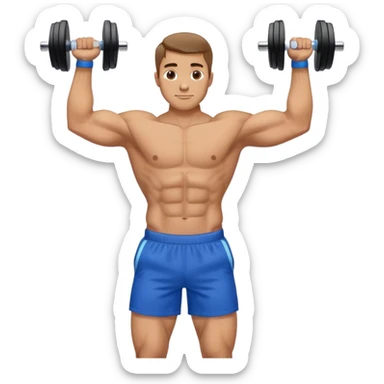 man with blue shorts doing side-lateral raise (T pose) with light dumbbells sticker