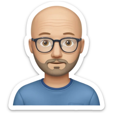 white bald man with glasses in casual clothes, with short beard sticker