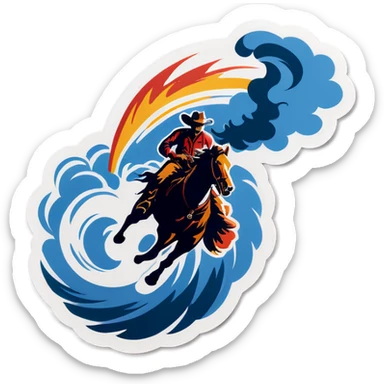 Cowboy riding a tornado sticker