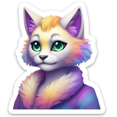 Colorful gradient-Sparkle-feline-nebula-fursona anthropomorphic furry full body sticker
