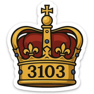 a king's crown with the number 3103, clear and prominent sticker