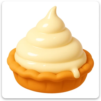 Frame 2 of 15: Cream pie with a tiny cream droplet starting to appear, playful 3D emoji style, golden brown crust, same angle as reference sticker