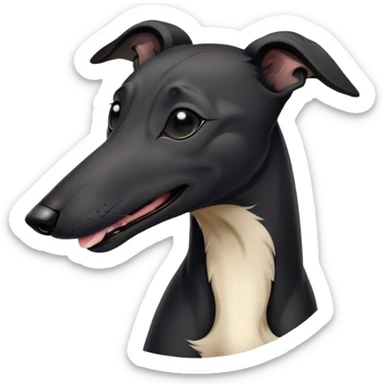 Cinematic Cute Yawning Black Greyhound Portrait Emoji, Head tilted slightly with a dramatic, wide-open yawn, showcasing a sleek black Fur with a polished finish, floppy ears slightly drooping, round dark eyes barely open in drowsy contentment, Simplified yet irresistibly adorable features, highly detailed, glowing with a soft, cozy glow, high shine, relaxed yet expressive, stylized with a touch of whimsy, bright and endearing, soft glowing outline, capturing the essence of a sleepy yet affectionate racer, so drowsy it feels like it could stretch out of the screen and curl up for a nap! sticker