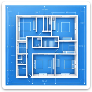 blue blueprint plan with crisp white architectural lines sticker