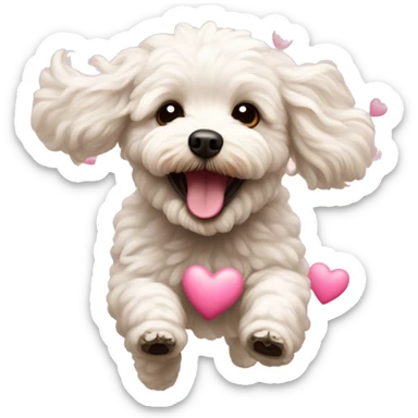 Milky happy maltipoo running and pink hearts around  sticker