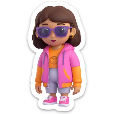 Dora the Explorer as a thug, 3D emoji style, sunglasses, streetwear, tough expression sticker