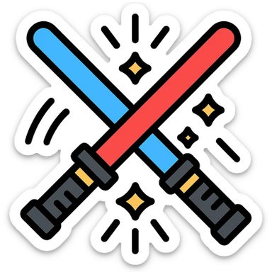 two lightsabers, one blue and one red, clashing with motion lines and sparks sticker