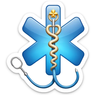 simple blue medical star of life symbol with white rod and snake emblem sticker