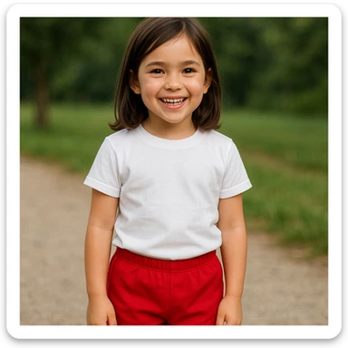 Make the girl's outfit red shorts and a white short-sleeved t-shirt sticker