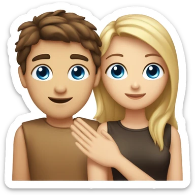 girl with guy, blue-eyed blond guy, brown-eyed brunette girl, love, palm in palm sticker