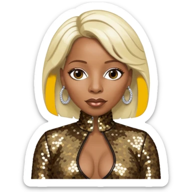 Mary J Blige with long platinum blonde hair, dark brown sequin outfit sticker