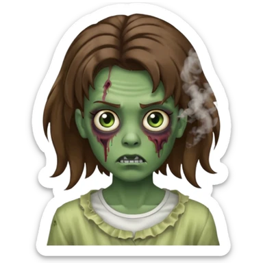 зомби который стоит лицом ко мне. прическа волосы лежат как шторки, карие зеленые глаза, с дымом изо рта. типо swag sticker